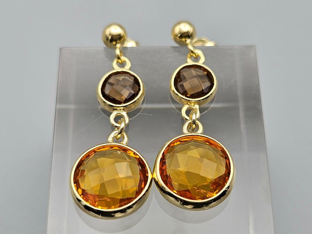 14 Karaat goud op zilver oorbellen citrien topaas. 2024/655, Handtassen en Accessoires, Oorbellen, Nieuw, Knopjes of Stekers, Goud