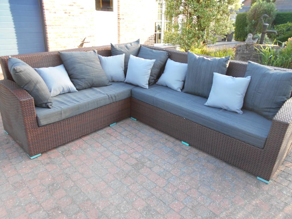 Nieuw 2 delig loungeset in bruine wicker, zitkussen 10cm dik, Tuin en Terras, Tuinsets en Loungesets, 6 zitplaatsen, Nieuw, Ophalen of Verzenden