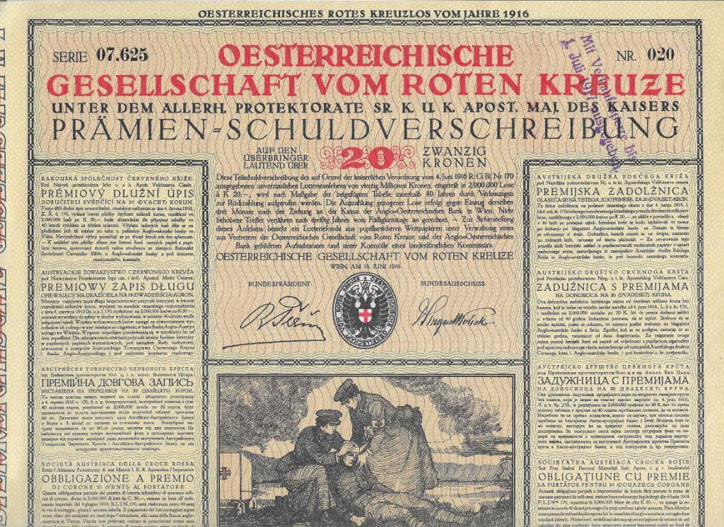 Rode kruis Oostenrijk obligatie aandeel 1916, Ophalen of Verzenden, Aandeel