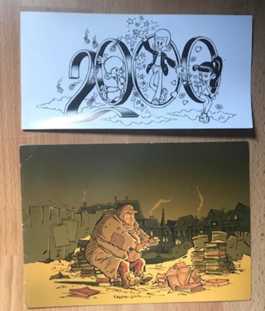 2x NIEUWJAARSKAART STEDHO - GEO RODE RIDDER ROLFKE en RULFKE, Ophalen of Verzenden, Overige figuren, Gebruikt, Plaatje, Poster of Sticker