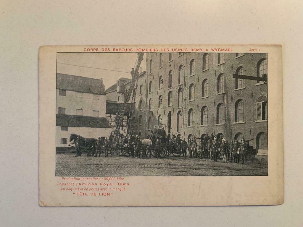 Oude postkaart bedrijfsbrandweer Remy Wijgmaal, Enlèvement, Avant 1920, Brabant Flamand