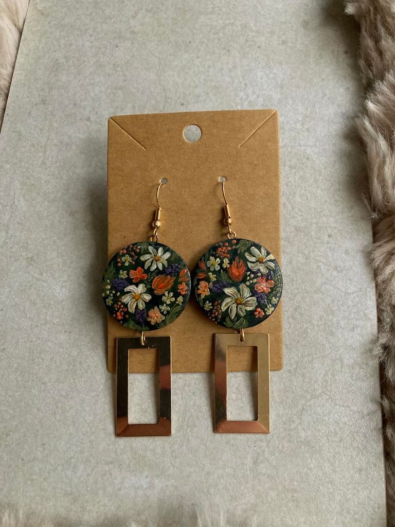 Unieke Handbeschilderde Oorbellen Cozy Flowers ByJ&S, Overige materialen, Overige kleuren, Nieuw, Ophalen of Verzenden