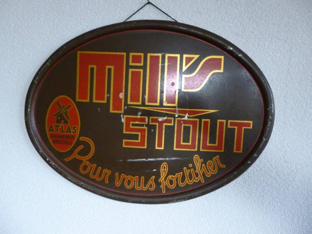 BLIKKEN RECLAME BORDJE"MILL'S STOUT"ATLAS BROUWERIJ UIT 1936, Verzamelen, Merken en Reclamevoorwerpen, Verzenden, Gebruikt, Reclamebord