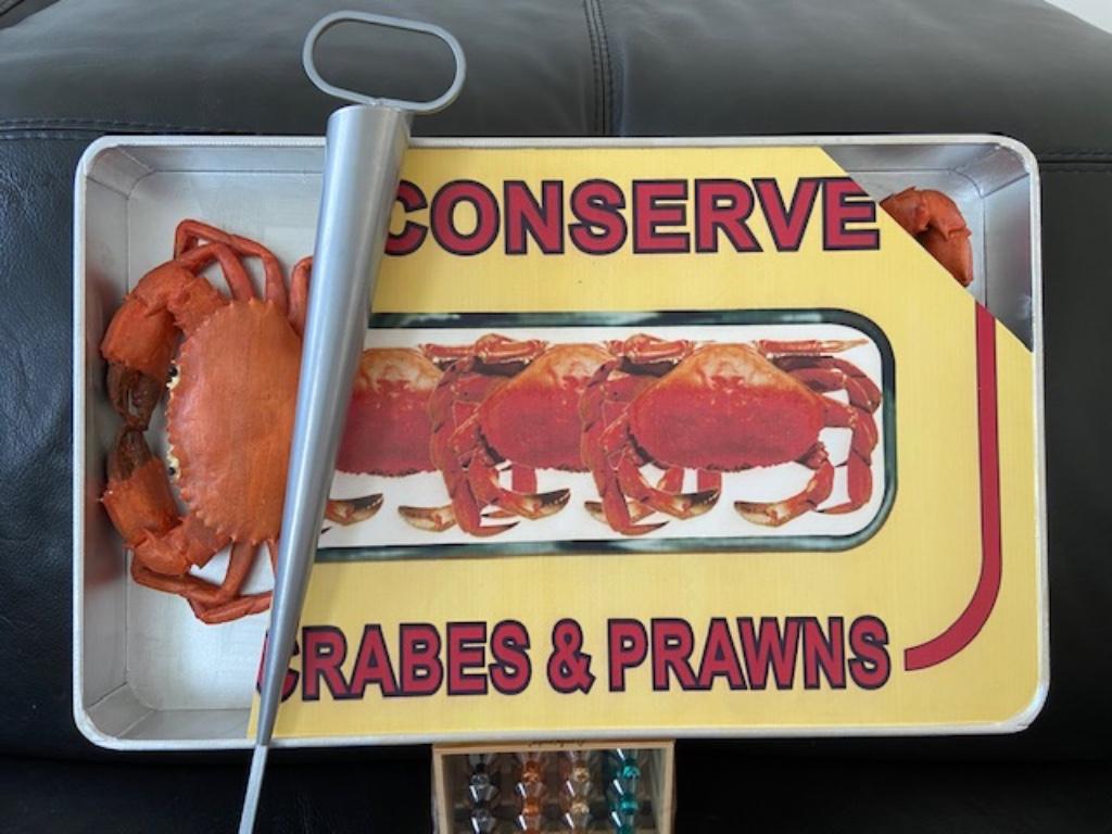 Oeuvre d'art amusante en 3D boite à conserve de crabe, Ophalen