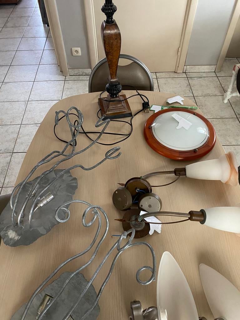 # wandlampen,plafondlamp,en koperen lampen voet, Antiek en Kunst, Ophalen