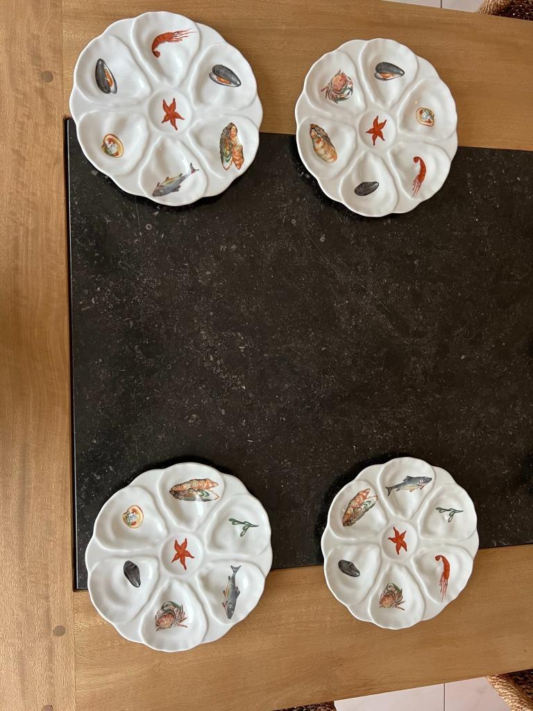 4 Porcelaine de Paris Collectie Antieke Oester borden,, Enlèvement ou Envoi