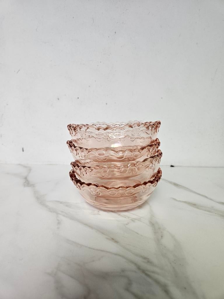 Vintage roze persglas kommetjes, Ophalen of Verzenden, Zo goed als nieuw, Glas, Kom(men)