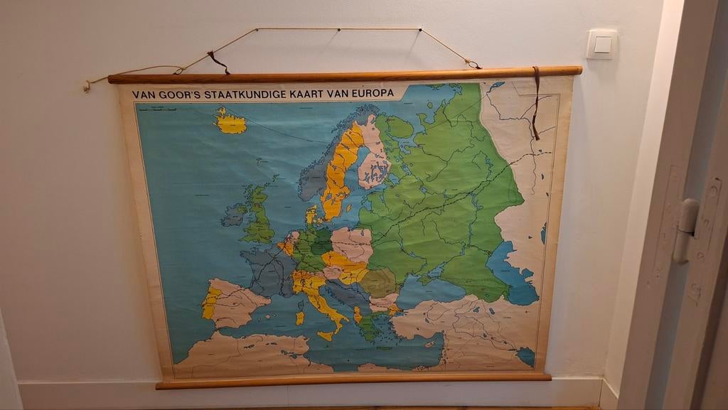 Oude schoolplaat, kaart Europa, Van Goor., Antiek en Kunst, Ophalen