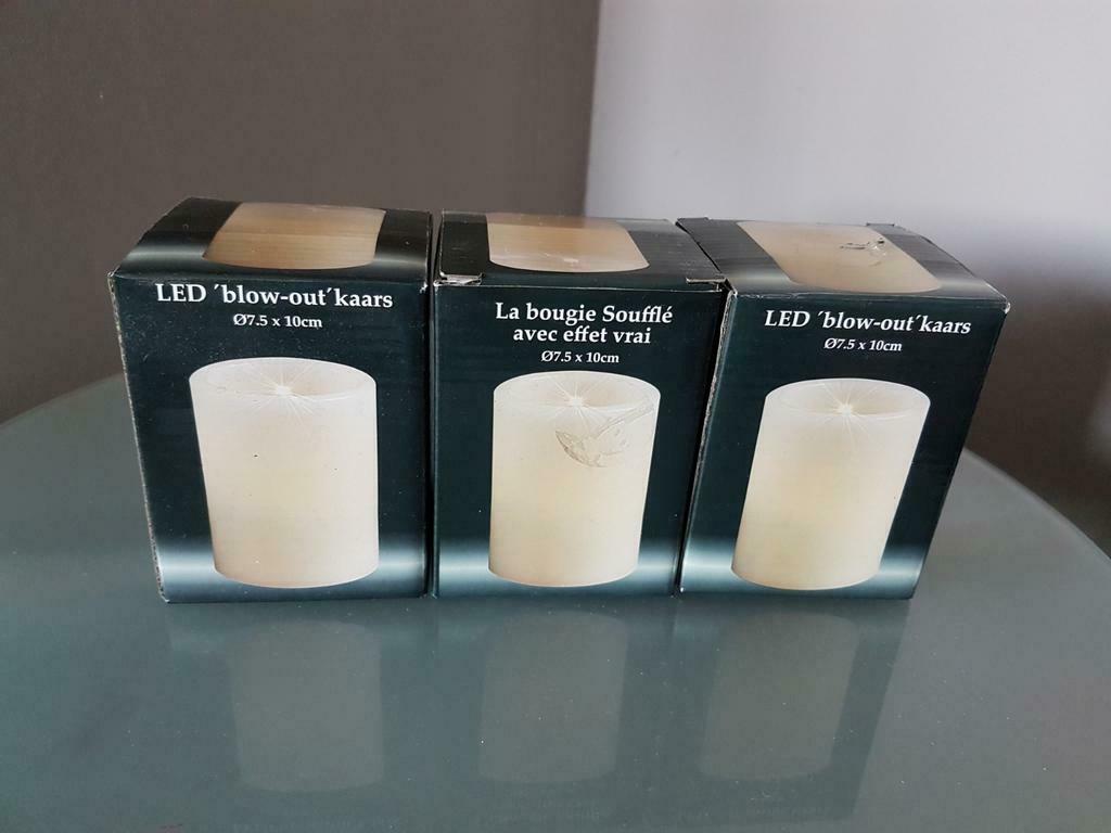 3 x LED kaarsen, Kunststof, Nieuw, Ophalen of Verzenden, Crème