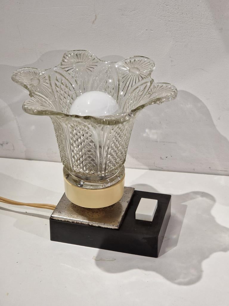 Retro nachtlampje , bloemmotief glas, Antiek en Kunst, Ophalen of Verzenden