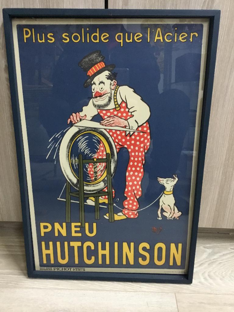 Originele vintage Hutchinson bandenposter 57 x 37 cm, Verzamelen, Posters, Gebruikt, Reclame, Rechthoekig Staand, Met lijst, Ophalen of Verzenden