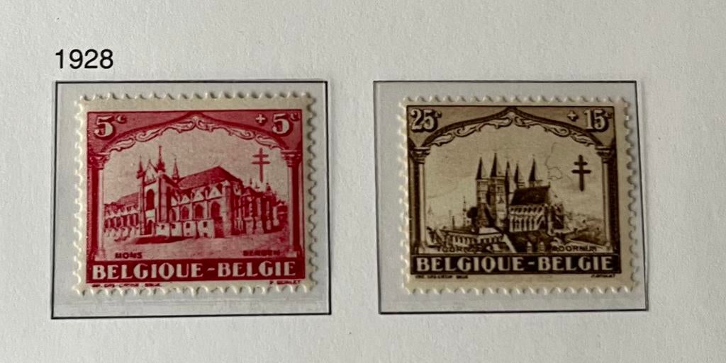 2 Belgische Caritas-postzegels 1928 – Mons & Doornik, Postzegels en Munten, Ophalen of Verzenden