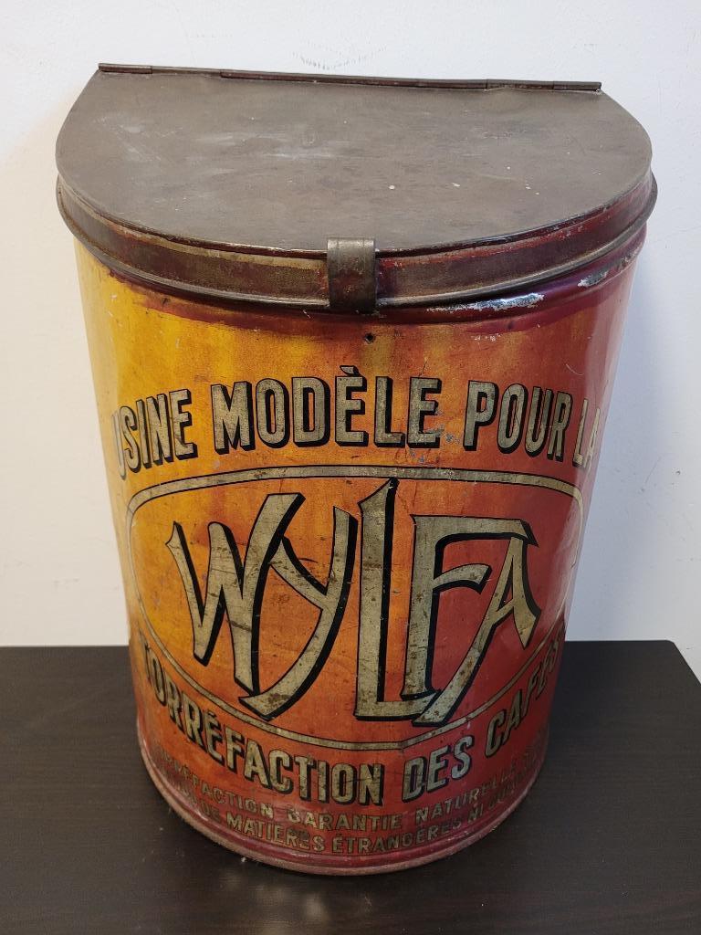 ancienne et grande boite à café publicitaire WYLFA, Collections, Enlèvement ou Envoi, Utilisé, Panneau publicitaire