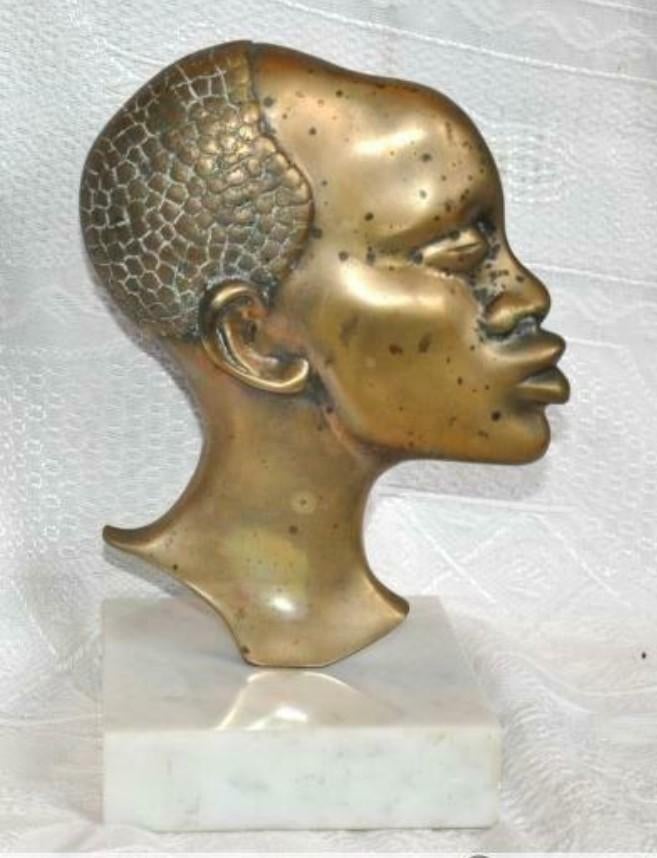 § tête d'homme africain bronze socle marbre, Enlèvement ou Envoi, Bronze