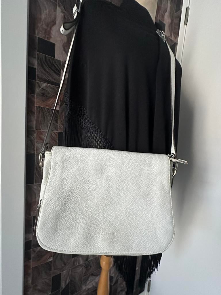 Witte schoudertas Mazarin, Handtassen en Accessoires, Tassen | Schoudertassen, Gebruikt, Wit, Leer, Ophalen of Verzenden