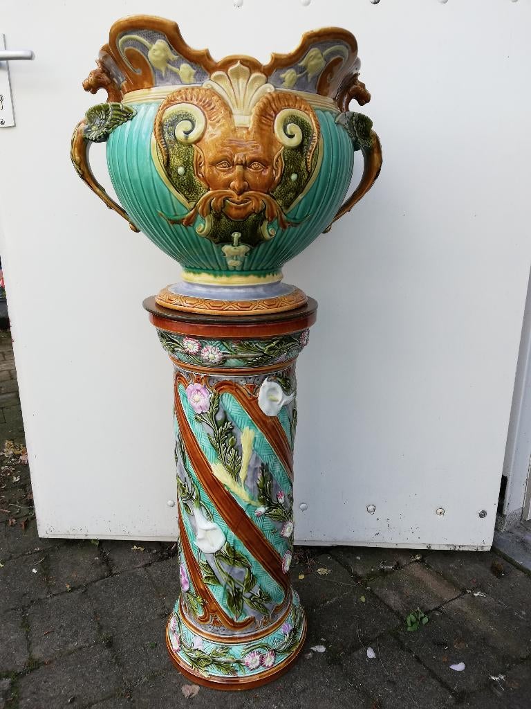 Art nouveau cachepot op zuil, Nimy Mouzin Lecat 118cm, Antiquités & Art, Antiquités | Autres Antiquités, Enlèvement