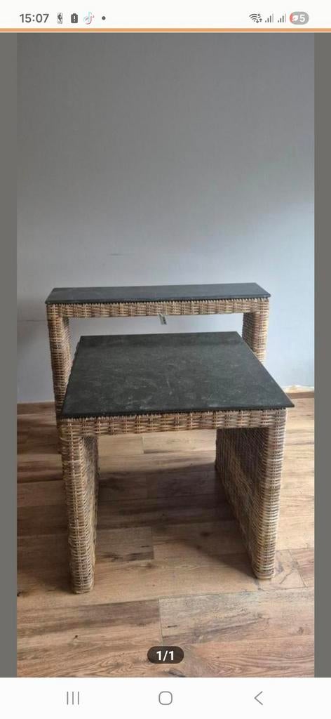 Mooie side table en of Tafel natuursteen rotan, Enlèvement
