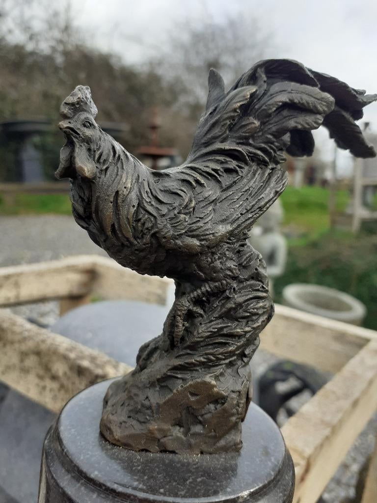 BRONZEN HANENBORD BARYE OP MARMEREN SOKKEL, Ophalen of Verzenden, Brons