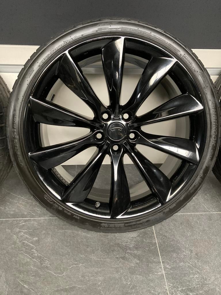 21” originele Tesla Model S ‘Turbine’ velgen + banden 5x120, Enlèvement ou Envoi, Pièces américaines