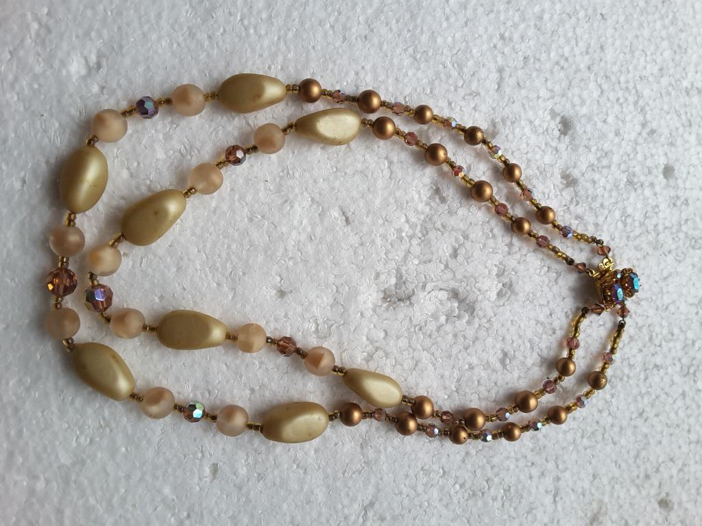 collier fantaisie 2 rangs 45 - 51 cm beige brun C4551, Bijoux, Sacs & Beauté, Colliers, Enlèvement ou Envoi, Neuf, Beige, Synthétique