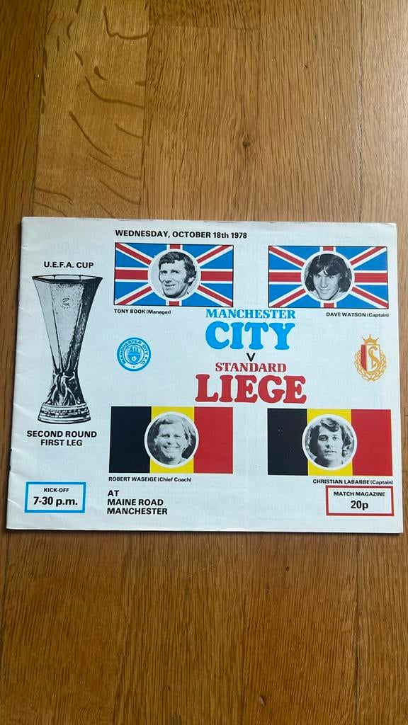 Programma Manchester City - Standard de Liège 1978, Verzamelen, Sportartikelen en Voetbal, Verzenden