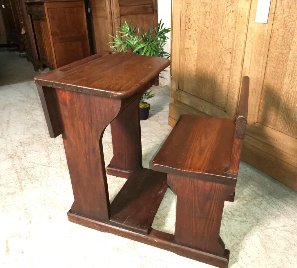 Petit banc d'école ancien en bois massif lourd L 77 W 54, Enlèvement