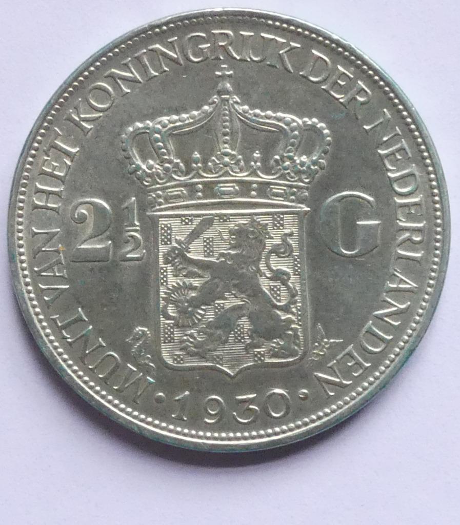 Monnaie Pays-Bas 2 1/2 gulden 1930 - Argent, Monnaie en vrac, 2½ florins, Argent, Reine Wilhelmine