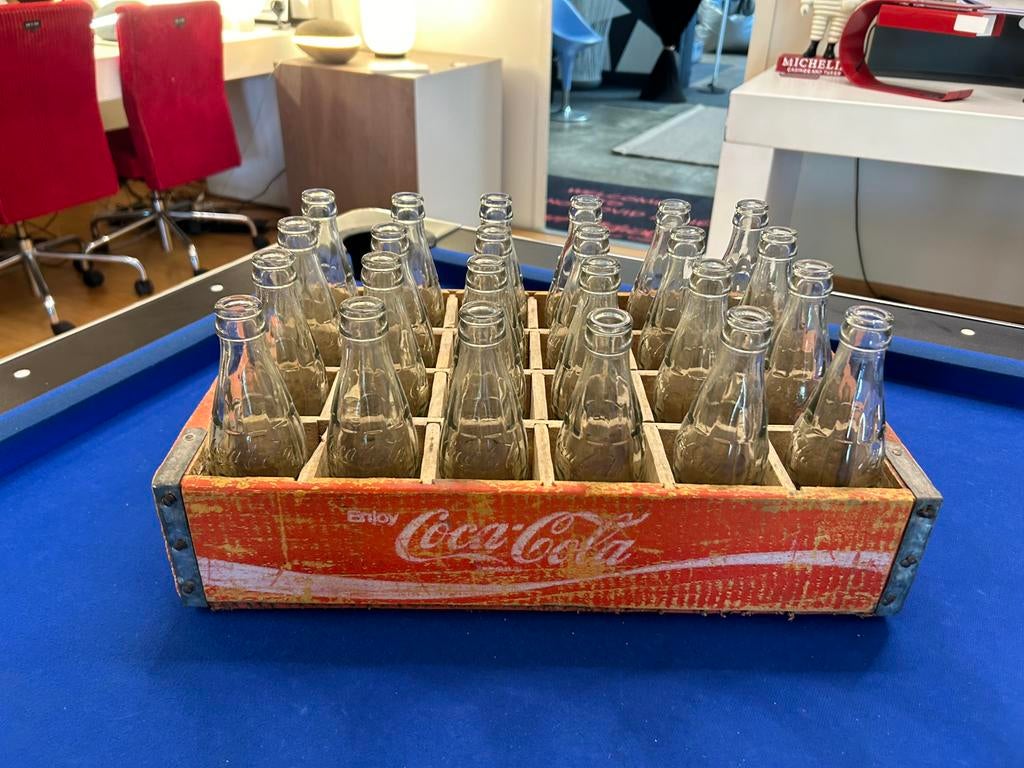 Vintage Coca-Cola-koffer + 24 glazen flessen 60-70, Ophalen of Verzenden