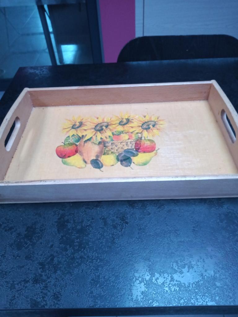 Plateau en bois décor fruits et tournesol, Enlèvement ou Envoi, Bois