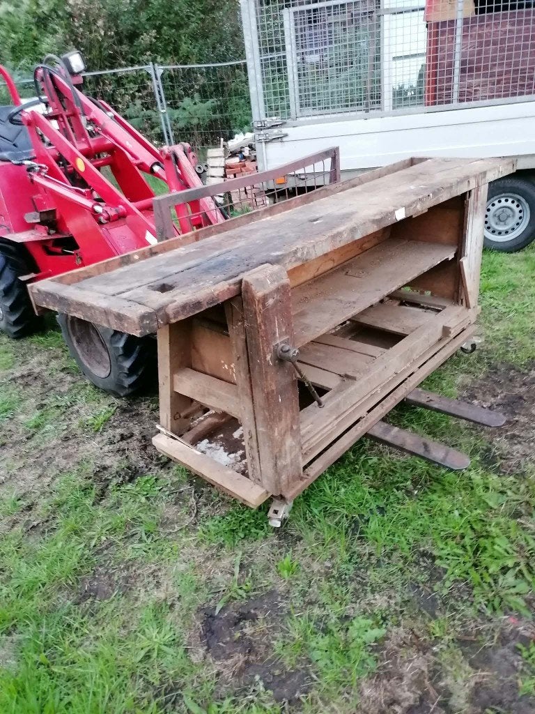 Echte , oude houten vintage werkbank XXL met BANKSCHROEF, Ophalen, Gebruikt, Bankschroef