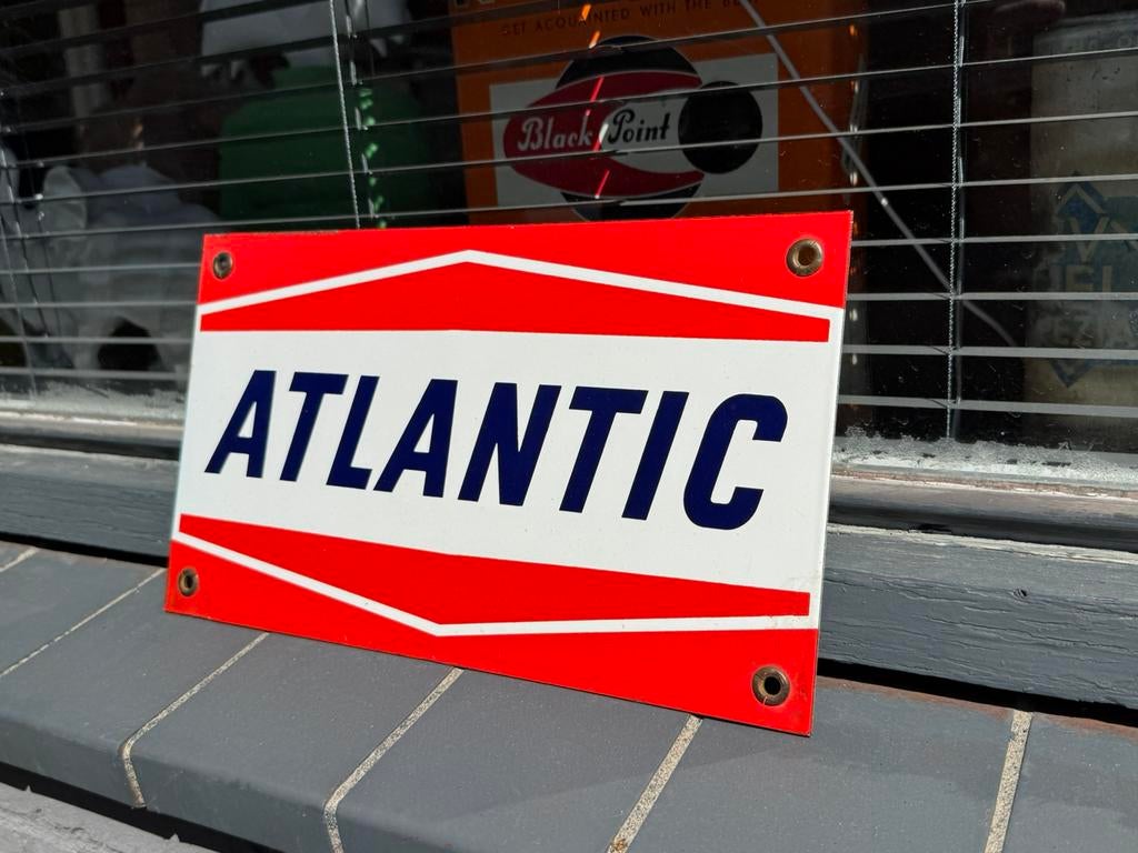ATLANTIC emaille reclamebord, Ophalen of Verzenden, Gebruikt, Reclamebord