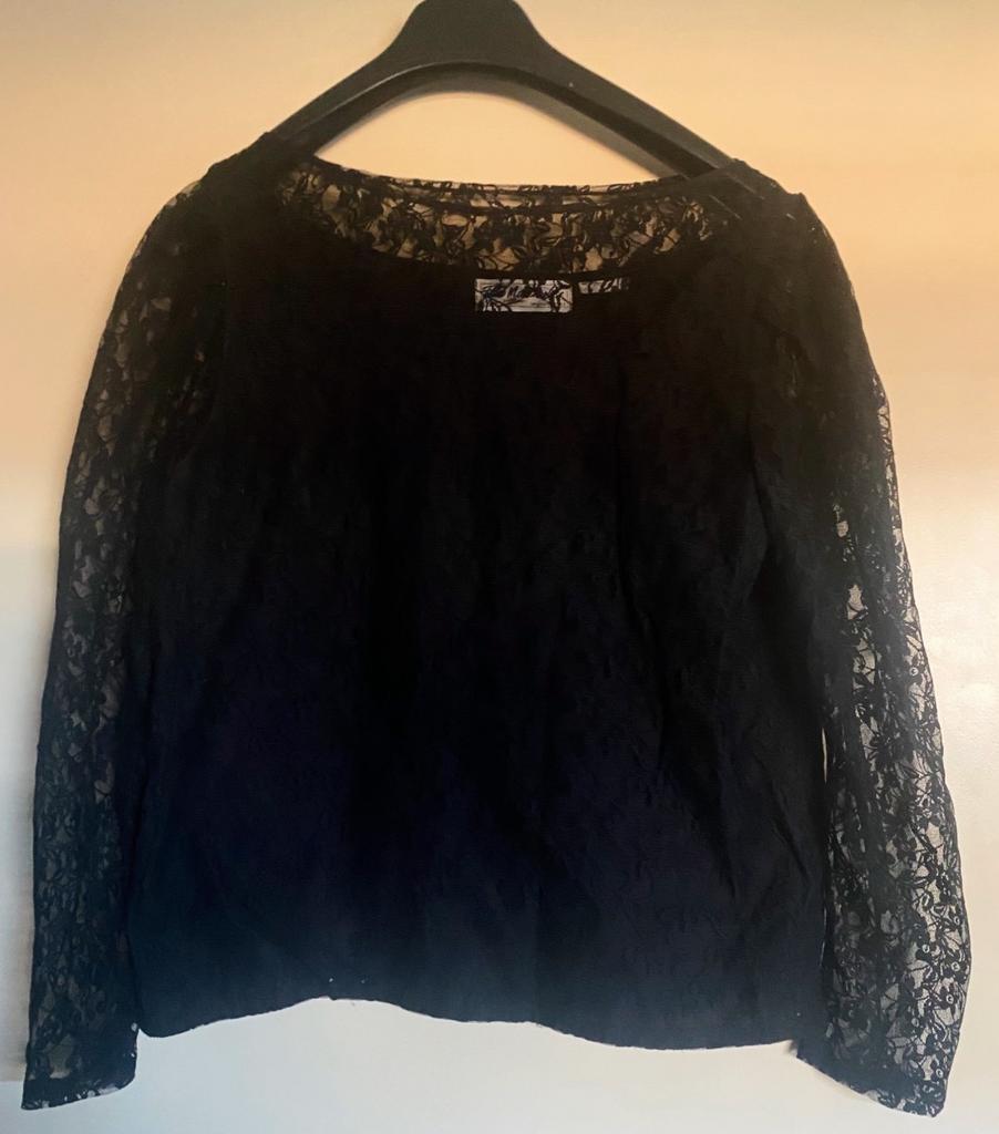 Blouse vintage noire Edo Martinelli - M - manches 3/4, Enlèvement ou Envoi, Comme neuf, Taille 38/40 (M), Noir