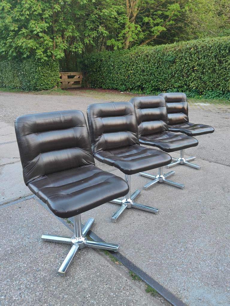 Set van 4 vintage draaistoelen, Vintage, Brun, Enlèvement, Utilisé