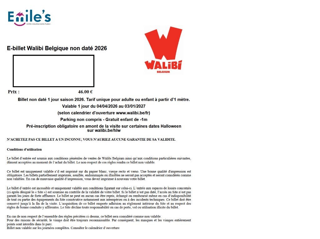 4 zitplaatsen Walibi Belgium ongedateerd, Tickets en Kaartjes, Drie personen of meer, Ticket of Toegangskaart