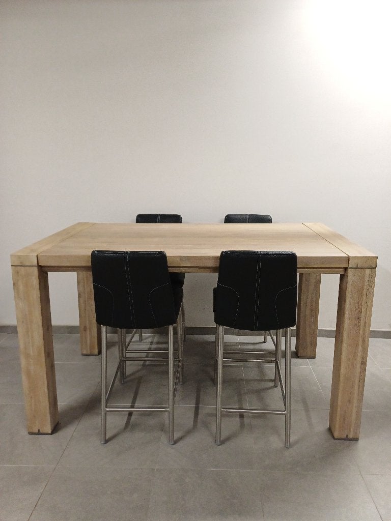 Set houten tafel + 4 lederen krukken van Henders & Hazel, Enlèvement, Comme neuf