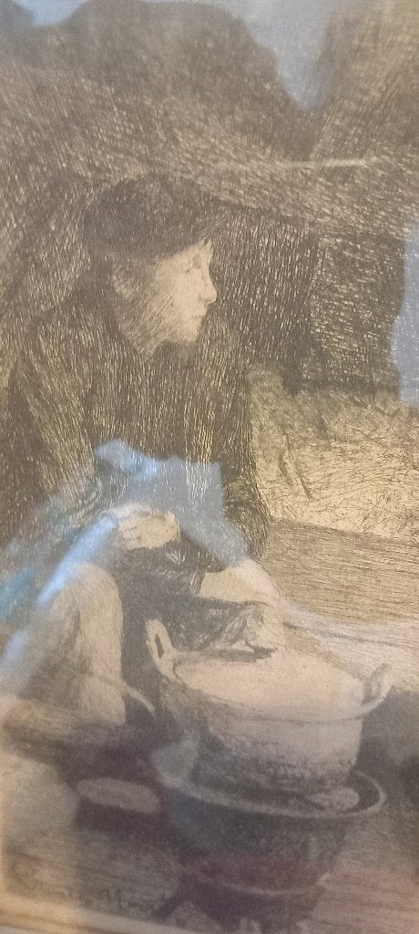 Gravure  par Charles Mertens (1892), Sous verre, Enlèvement, Impression, Papier