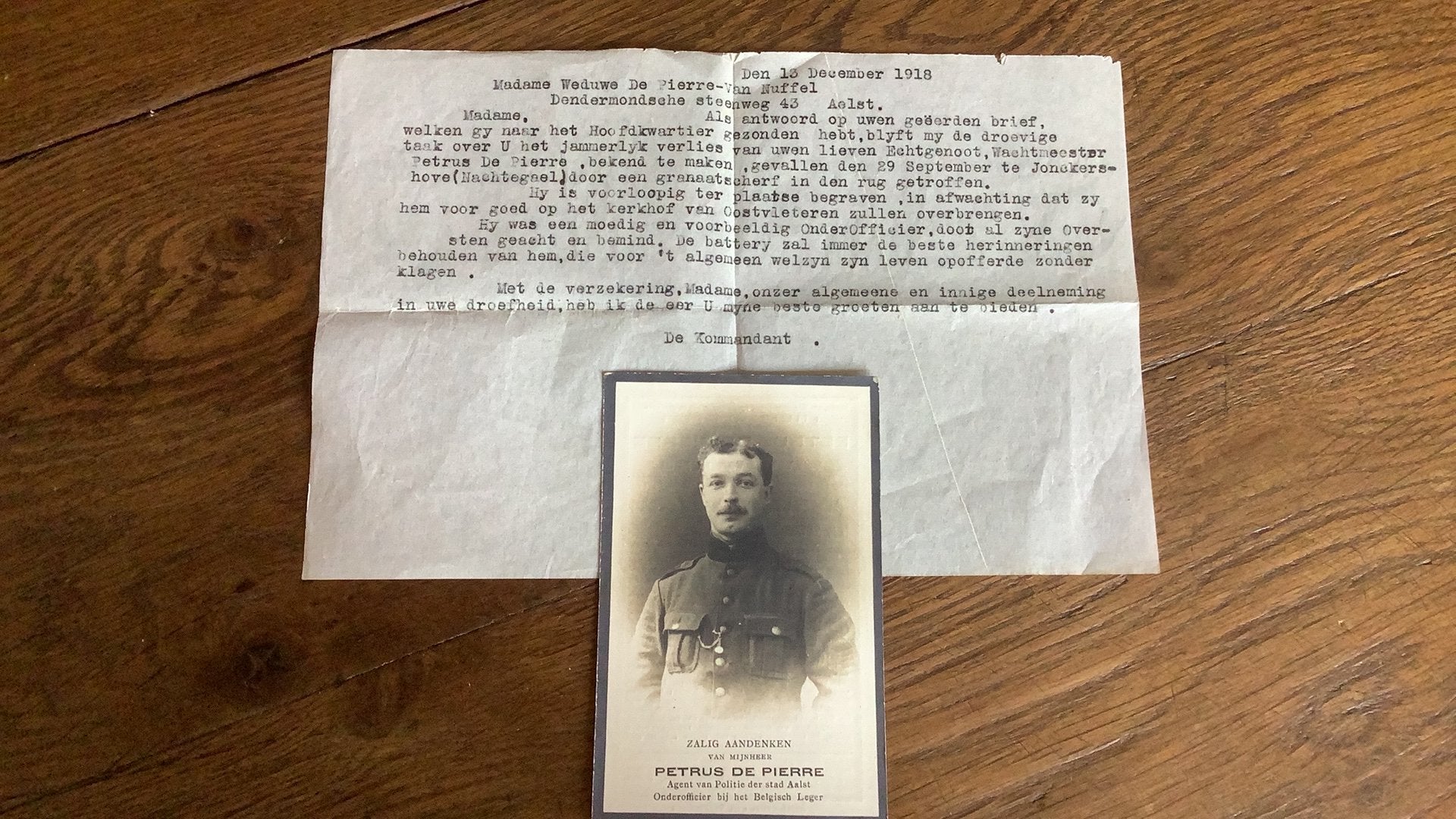 Oorlogsslachtoffer 1918 aalst met orgineel document, Ophalen of Verzenden
