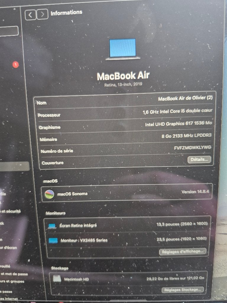 Mac Book Air 2019, Enlèvement ou Envoi, Azerty, MacBook Air, 128 GB ou moins