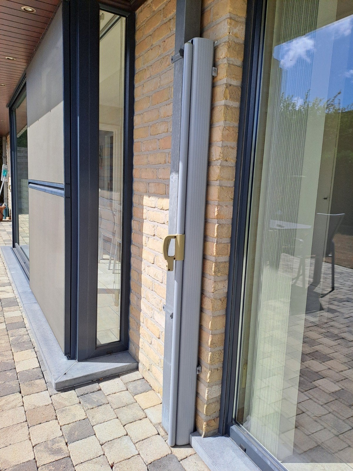 Oprolbaar terrasscherm/windscherm, Tuin en Terras, Overkappingen, Ophalen, Zo goed als nieuw