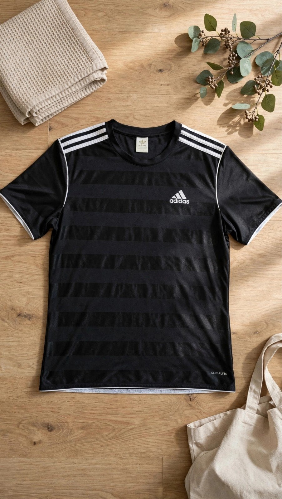 Adidas - Taille L - CLIMALITE - Noir - 3 bandes blanches, Kleding | Heren, Ophalen of Verzenden, Zwart