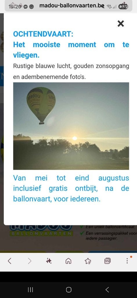 Ballonvaart Madou 2 personen, Tickets & Billets, Réductions & Chèques cadeaux, Deux personnes, Bon cadeau, Autres types