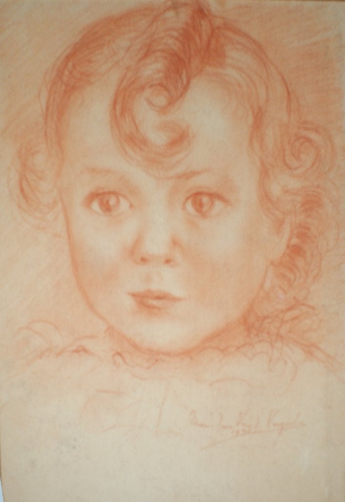 Marie-José Van De Veegaete (1917-2005): Kinderportret 29x37, Enlèvement ou Envoi, Daté, Dessin