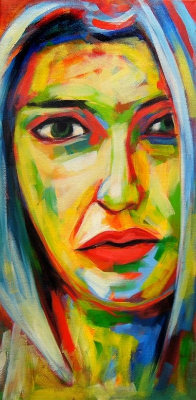 " Rebekka " Acrylschilderij van K.Boekhoff, Antiquités & Art, Art | Peinture | Moderne, Enlèvement ou Envoi, Peint à la main, Peinture acrylique