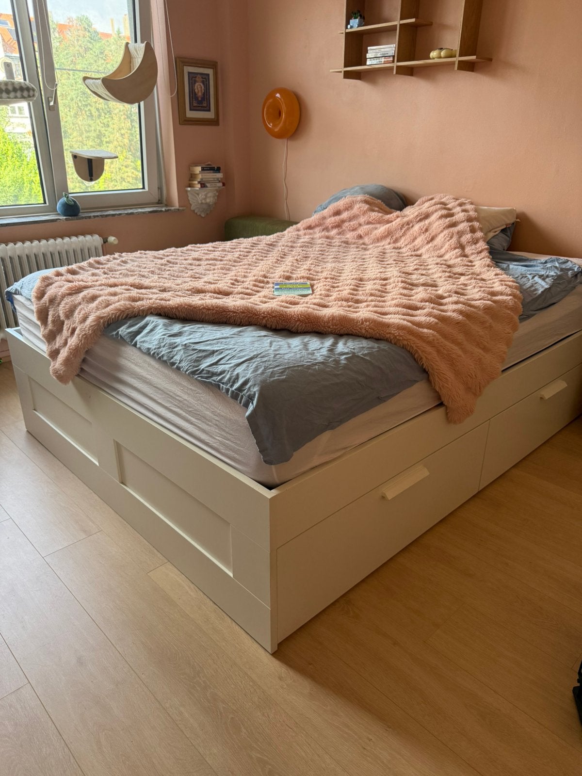 Cadre de lit Ikea 160x200 avec tiroirs de rangement, Maison & Meubles, Enlèvement, Utilisé, 200 cm, Blanc