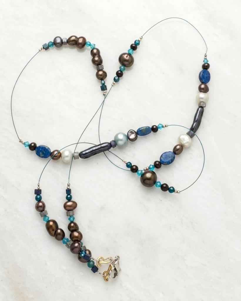 Ketting zoetwaterparel , agaat , lapis lazuli, Neuf, Pierre ou Minéral, Avec pierre précieuse, Bleu