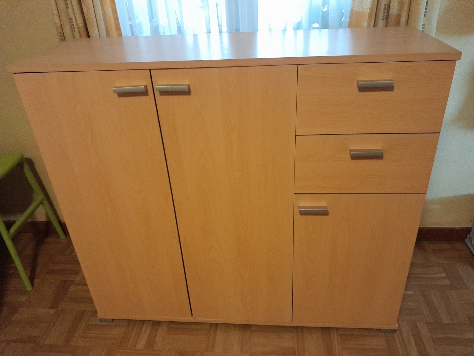 Opbergkast in beuk met leggers en 2 schuiven.H102xB116x39cm., Huis en Inrichting, Kasten | Overige, Ophalen, Gebruikt