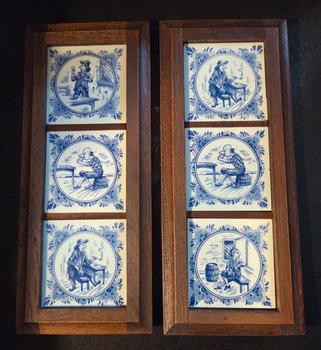 Houten lijst met Delfts blauwe tegels (2 stuks), Ophalen of Verzenden