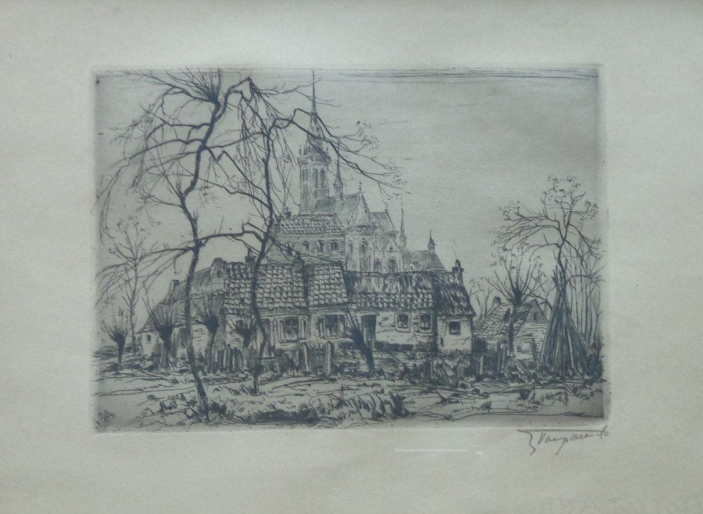 JULES VANPAEMEL / ALSEMBERG / ZW-W ETS / 26x34cm / KADER, Enlèvement ou Envoi, Architecture, Eau-forte, Signé