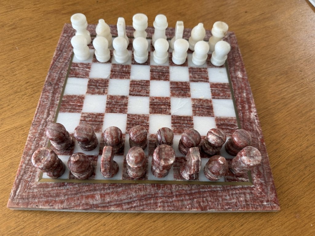 Schaakbord compleet natuursteen onyx/marmer 25x25 cm, Hobby en Vrije tijd, Gezelschapsspellen | Bordspellen, Een of twee spelers
