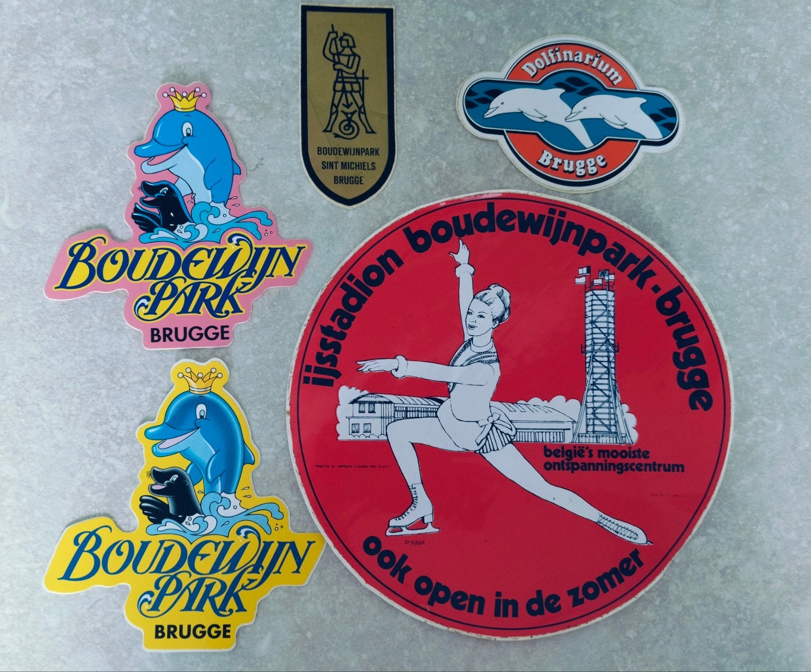 5 vintage stickers Boudewijn park Brugge, Enlèvement ou Envoi